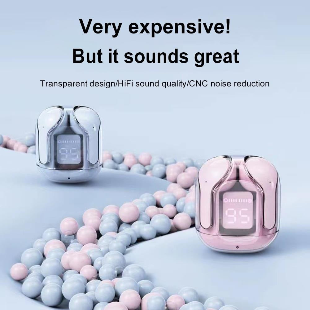 Air31 Wireless Headphones LED Power Digital Display Stereo Sound Bluetooth-compatible 5.3 Transparent Earphones for Sports Working