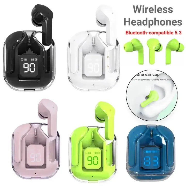 Air31 Wireless Headphones LED Power Digital Display Stereo Sound Bluetooth-compatible 5.3 Transparent Earphones for Sports Working