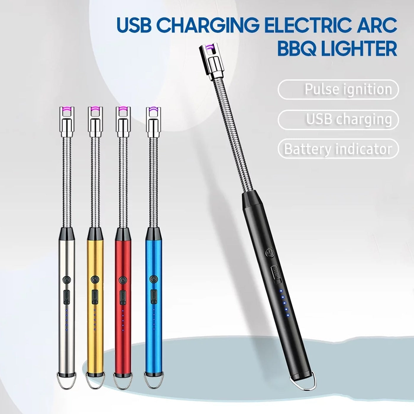 Rechargeable Electric USB Charging Bbq Lighter Arc Bbq Igniter Pulsed Arc Ignition Fire Starter Gas stove Windproof Flameless 360 Degree Bendable Soft Tube